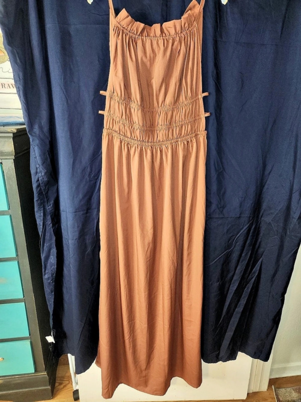 Women’s Maxi Dress in Brown - Sleeveless Smocked Waist